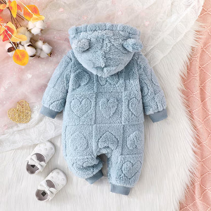Cartoon Baby Clothes Boy Romper Long Sleeve Arctic Velvet Hooded
