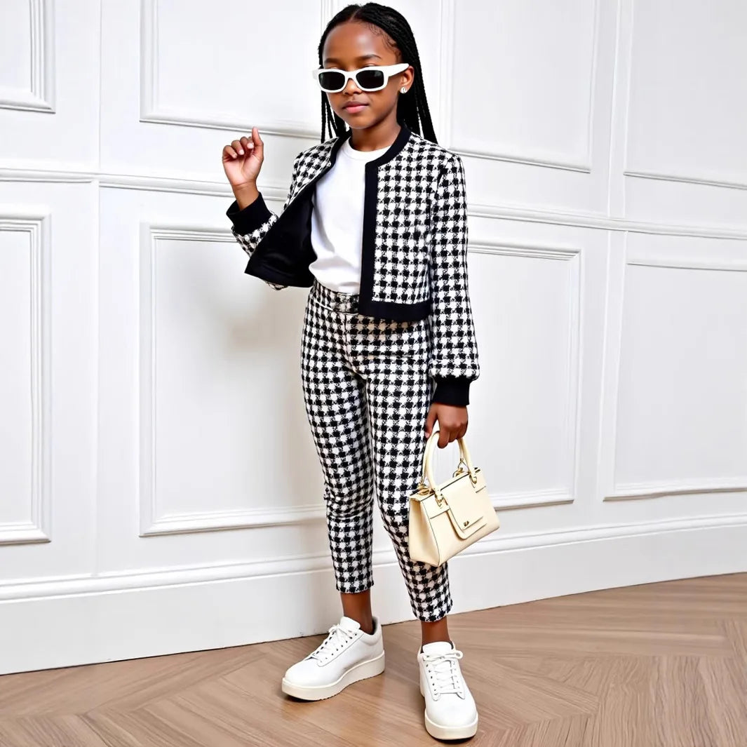 2pcs Set of Girls Outfits Long Sleeves Button Cardigan Jacket