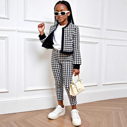 2pcs Set of Girls Outfits Long Sleeves Button Cardigan Jacket
