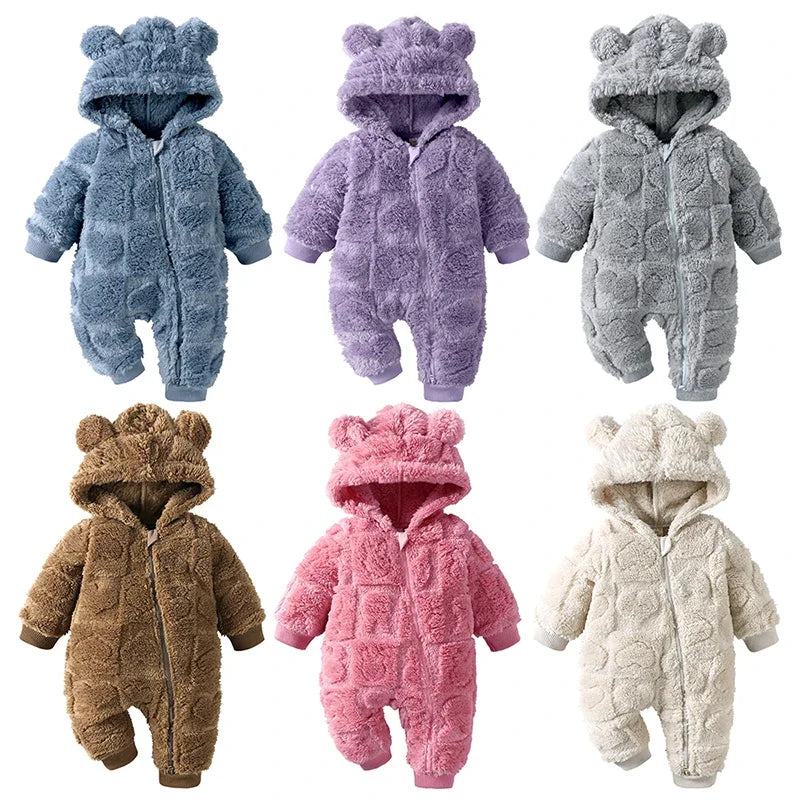 Cartoon Baby Clothes Boy Romper Long Sleeve Arctic Velvet Hooded