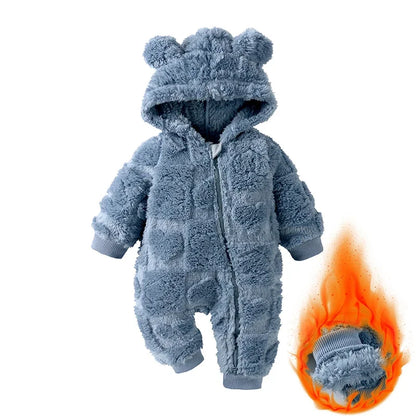 Cartoon Baby Clothes Boy Romper Long Sleeve Arctic Velvet Hooded