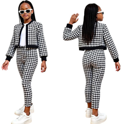 2pcs Set of Girls Outfits Long Sleeves Button Cardigan Jacket