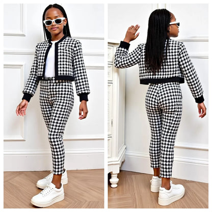 2pcs Set of Girls Outfits Long Sleeves Button Cardigan Jacket