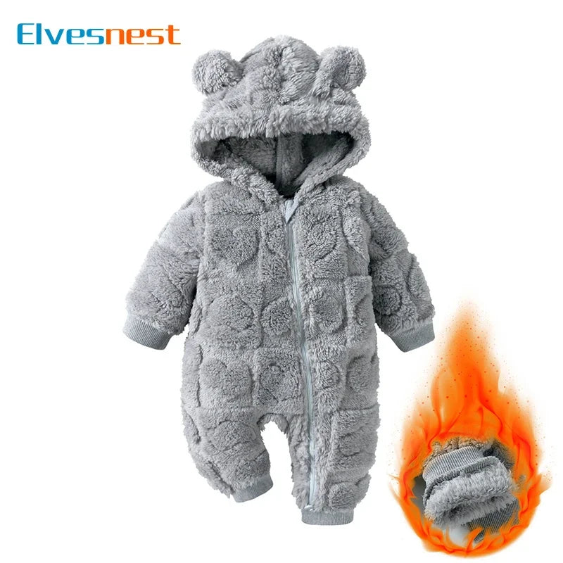 Cartoon Baby Clothes Boy Romper Long Sleeve Arctic Velvet Hooded