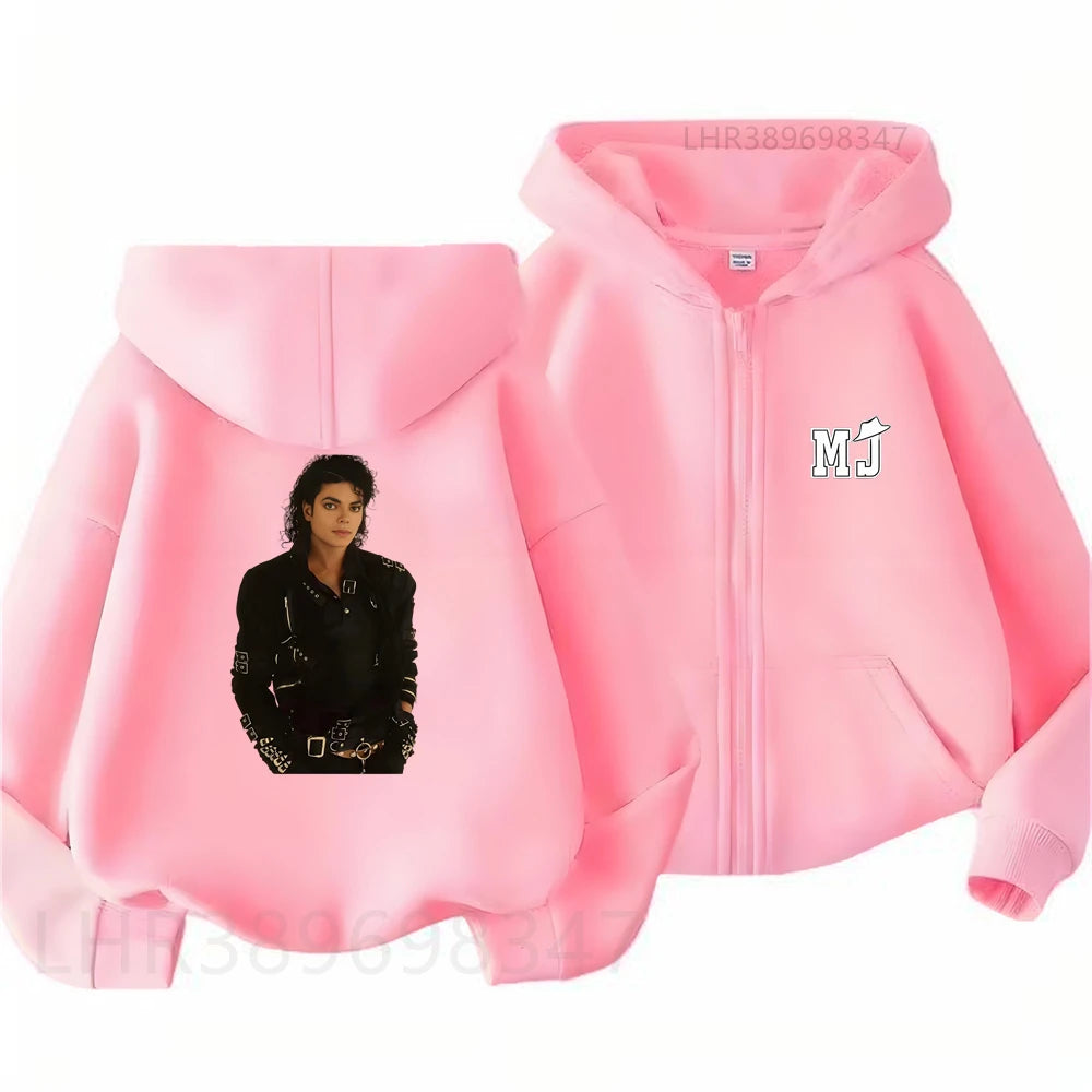 Children Hoodie Michael Jackson Zip Up Cardigan Tops  Pink Boy