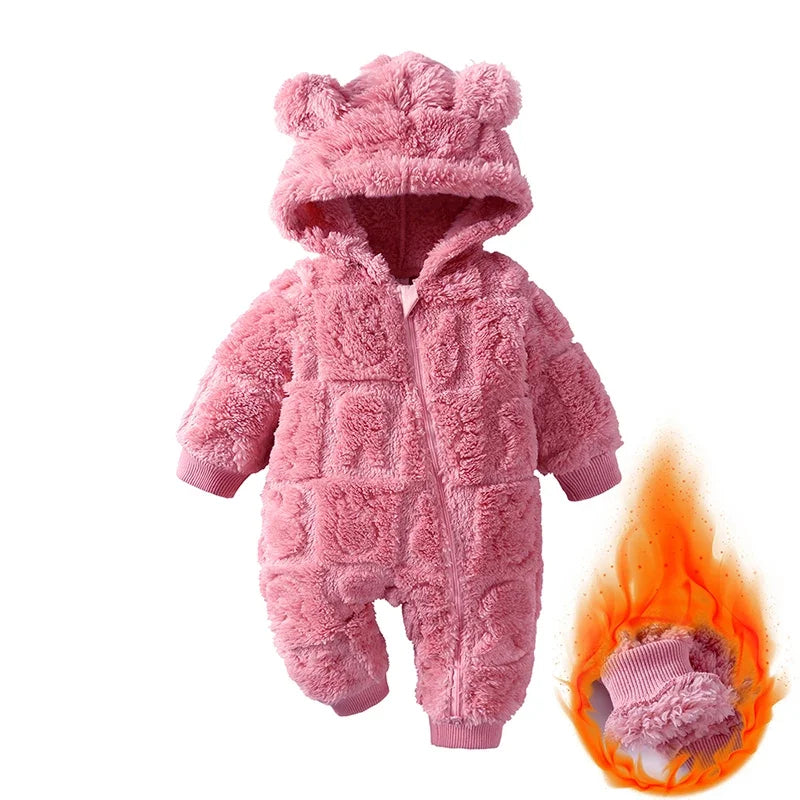 Cartoon Baby Clothes Boy Romper Long Sleeve Arctic Velvet Hooded